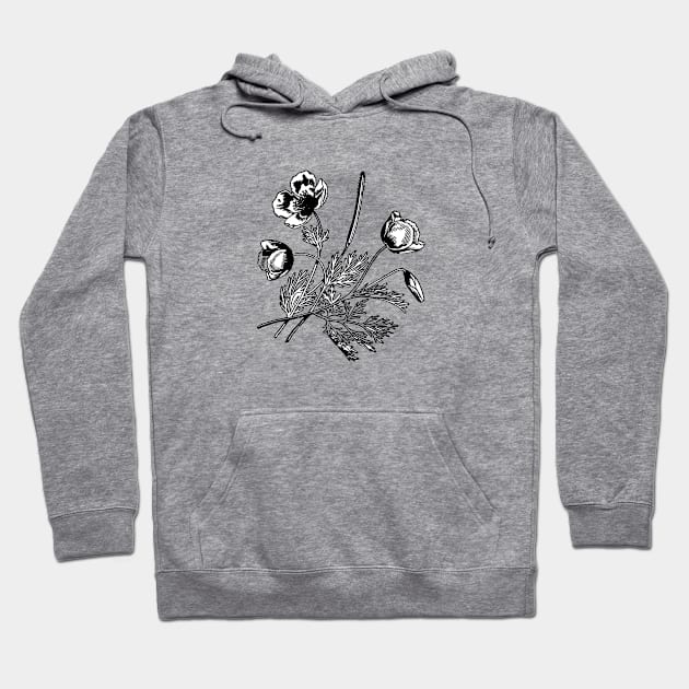 black flower leaf line art design Hoodie by creatilory